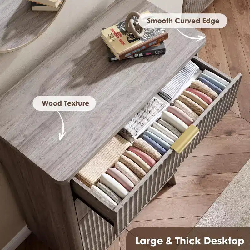 5-Drawer Fluted Dresser, 47.2"H with Gold Handles, Wood Nightstand & Clothes Storage for Bedroom