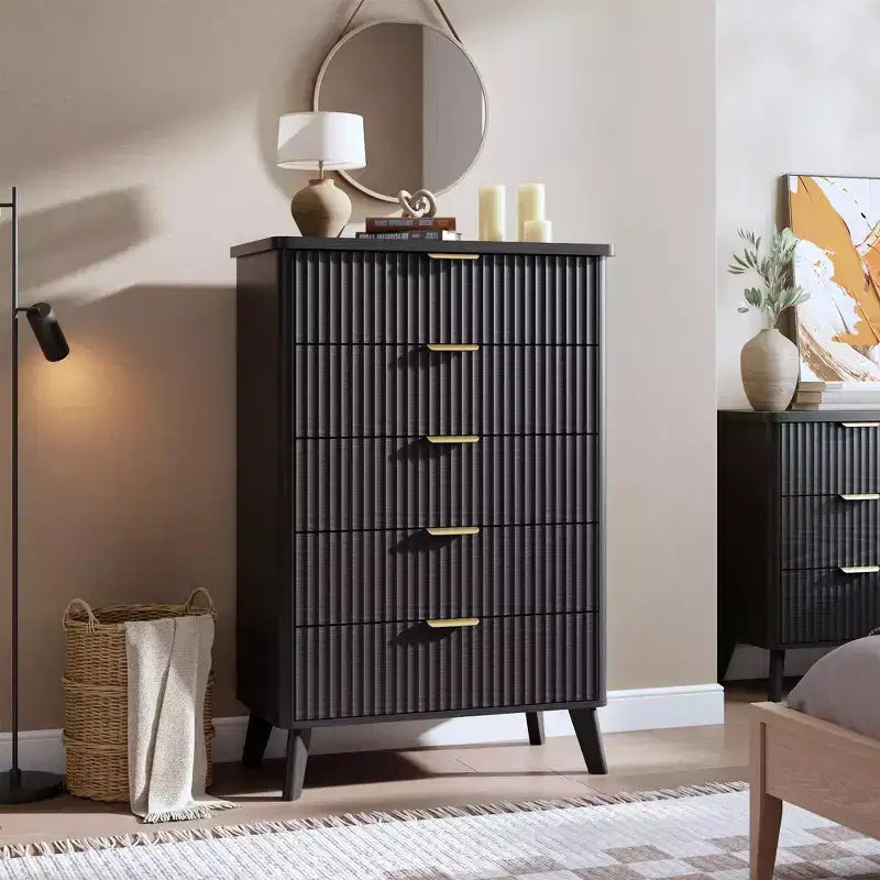 5-Drawer Fluted Dresser, 47.2"H with Gold Handles, Wood Nightstand & Clothes Storage for Bedroom