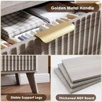 5-Drawer Fluted Dresser, 47.2"H with Gold Handles, Wood Nightstand & Clothes Storage for Bedroom