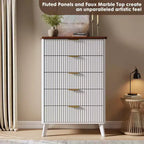5-Drawer Fluted Dresser, 47.2"H with Gold Handles, Wood Nightstand & Clothes Storage for Bedroom