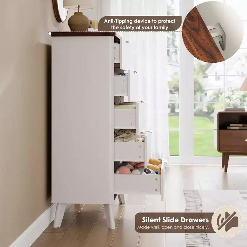 5-Drawer Fluted Dresser, 47.2"H with Gold Handles, Wood Nightstand & Clothes Storage for Bedroom