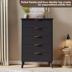 5-Drawer Fluted Dresser, 47.2"H with Gold Handles, Wood Nightstand & Clothes Storage for Bedroom