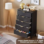 5-Drawer Fluted Dresser, 47.2"H with Gold Handles, Wood Nightstand & Clothes Storage for Bedroom