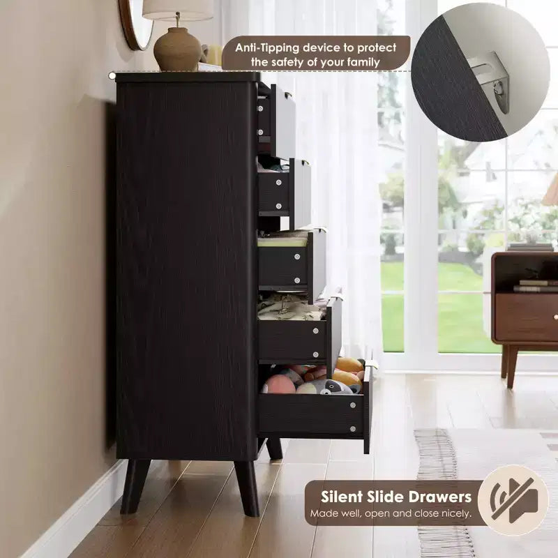 5-Drawer Fluted Dresser, 47.2"H with Gold Handles, Wood Nightstand & Clothes Storage for Bedroom