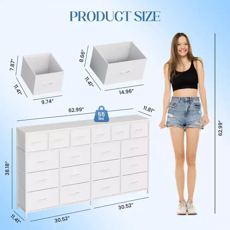 18-Drawer Fabric Dresser Chest Organizer with Steel Frame, Clothes Storage for Bedroom & Hallway