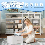 18-Drawer Fabric Dresser Chest Organizer with Steel Frame, Clothes Storage for Bedroom & Hallway