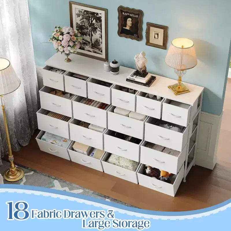 18-Drawer Fabric Dresser Chest Organizer with Steel Frame, Clothes Storage for Bedroom & Hallway