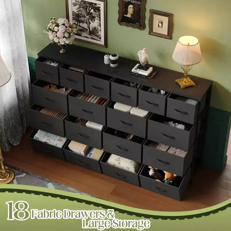 18-Drawer Fabric Dresser Chest Organizer with Steel Frame, Clothes Storage for Bedroom & Hallway