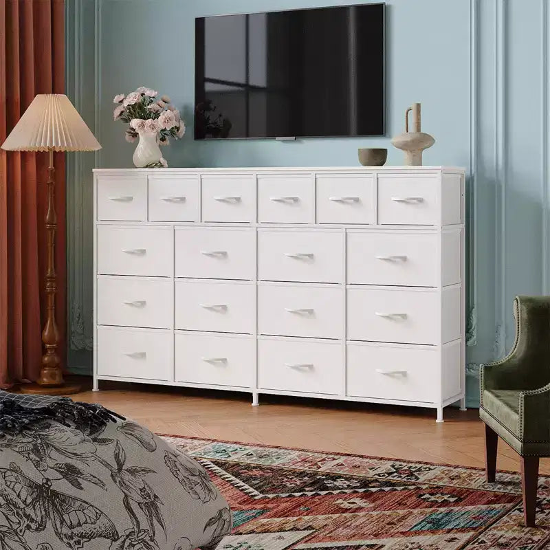 18-Drawer Fabric Dresser Chest Organizer with Steel Frame, Clothes Storage for Bedroom & Hallway