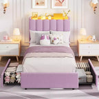 Full Size Kids Platform Bed with Storage Headboard, 2 Drawers & RGB LED Lighting, Boucle Fabric
