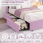 Full Size Kids Platform Bed with Storage Headboard, 2 Drawers & RGB LED Lighting, Boucle Fabric