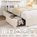 Full Size Kids Platform Bed with Storage Headboard, 2 Drawers & RGB LED Lighting, Boucle Fabric