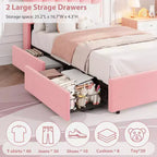 Full Size Kids Platform Bed with Storage Headboard, 2 Drawers & RGB LED Lighting, Boucle Fabric