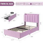 Full Size Kids Platform Bed with Storage Headboard, 2 Drawers & RGB LED Lighting, Boucle Fabric