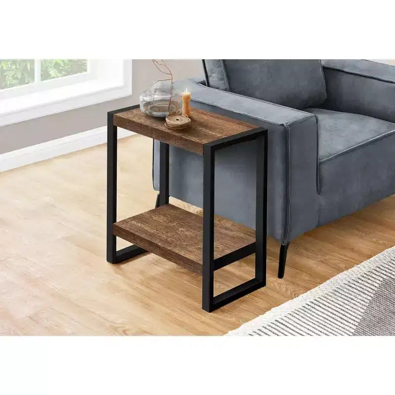 Modern Side Table with Loop Legs, End Table with Bottom Storage Shelf & Thick Tabletop, Black