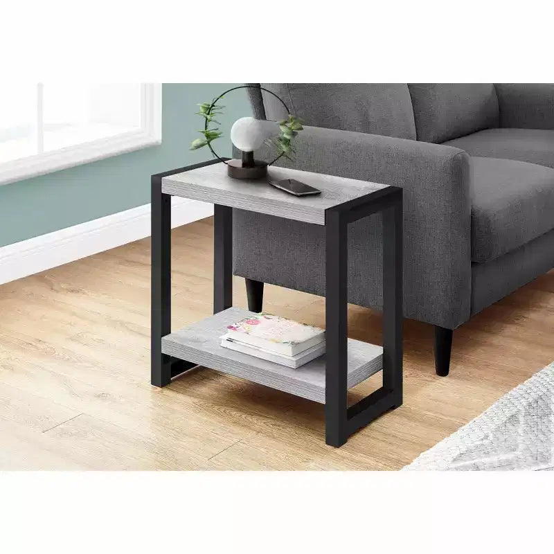 Modern Side Table with Loop Legs, End Table with Bottom Storage Shelf & Thick Tabletop, Black