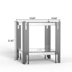 Double Layer Tempered Glass Round End Table with Mirror-Finish Stainless Steel Frame, Living Room Accent