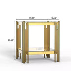 Double Layer Tempered Glass Round End Table with Mirror-Finish Stainless Steel Frame, Living Room Accent