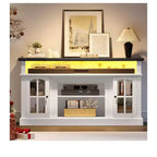 LED TV Stand Cabinet with Power Outlets, Entertainment Center for TVs up to 65", Adjustable Shelves & Glass Doors