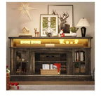 LED TV Stand Cabinet with Power Outlets, Entertainment Center for TVs up to 65", Adjustable Shelves & Glass Doors