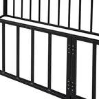 Kids Metal Montessori Floor Bed with Rails, Door & Fence-Shaped Guardrails, Twin/Full/Queen