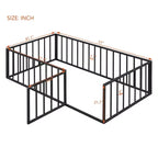 Kids Metal Montessori Floor Bed with Rails, Door & Fence-Shaped Guardrails, Twin/Full/Queen