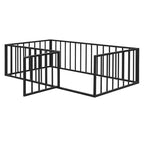 Kids Metal Montessori Floor Bed with Rails, Door & Fence-Shaped Guardrails, Twin/Full/Queen