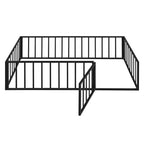 Kids Metal Montessori Floor Bed with Rails, Door & Fence-Shaped Guardrails, Twin/Full/Queen