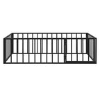 Kids Metal Montessori Floor Bed with Rails, Door & Fence-Shaped Guardrails, Twin/Full/Queen
