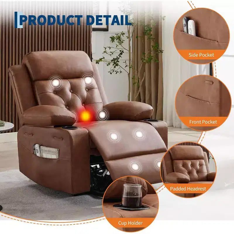 Oversized Power Lift Recliner Chair with Massage, Heating, Cup Holders & Side Pockets, Living Room