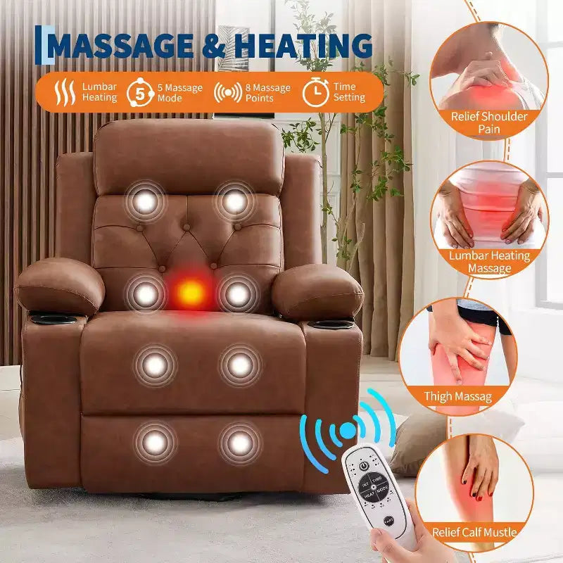 Oversized Power Lift Recliner Chair with Massage, Heating, Cup Holders & Side Pockets, Living Room