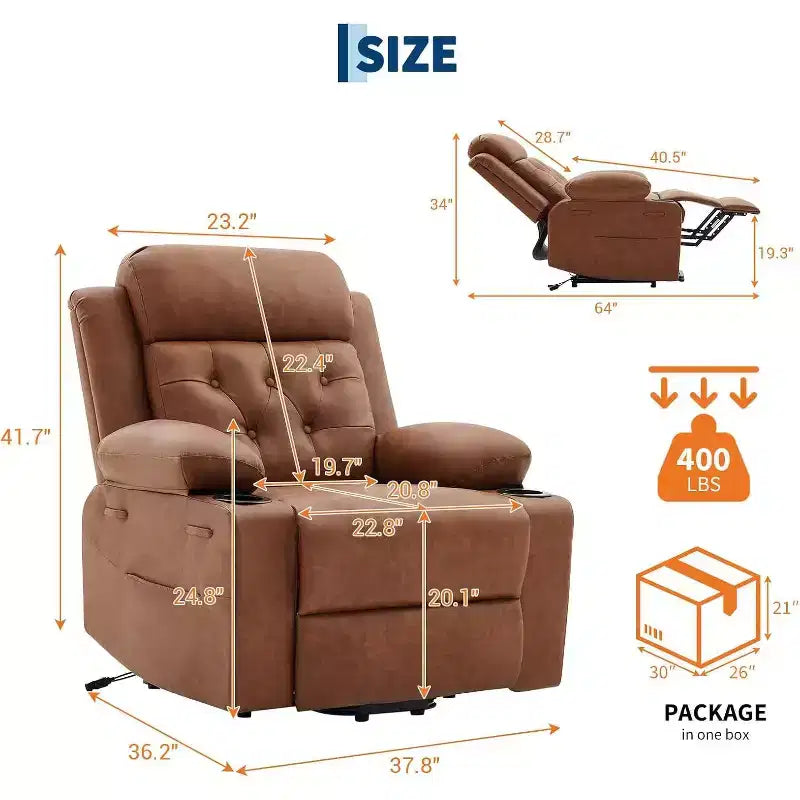 Oversized Power Lift Recliner Chair with Massage, Heating, Cup Holders & Side Pockets, Living Room