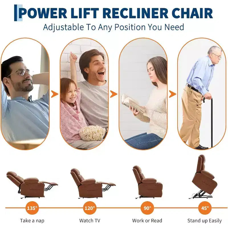 Oversized Power Lift Recliner Chair with Massage, Heating, Cup Holders & Side Pockets, Living Room