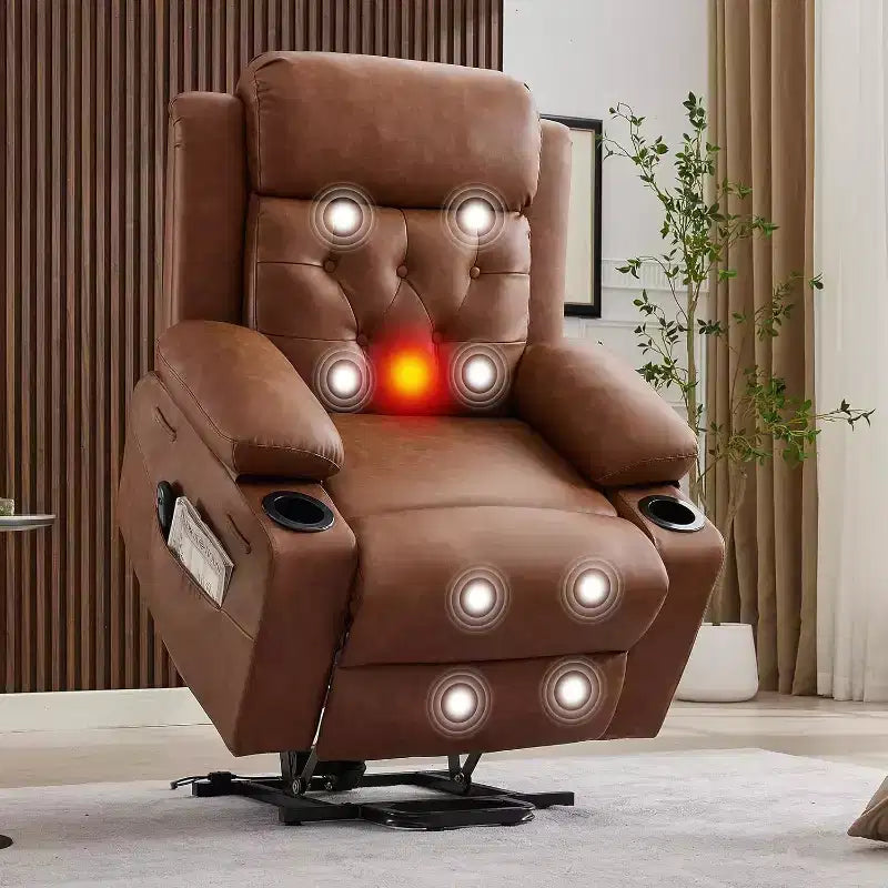 Oversized Power Lift Recliner Chair with Massage, Heating, Cup Holders & Side Pockets, Living Room