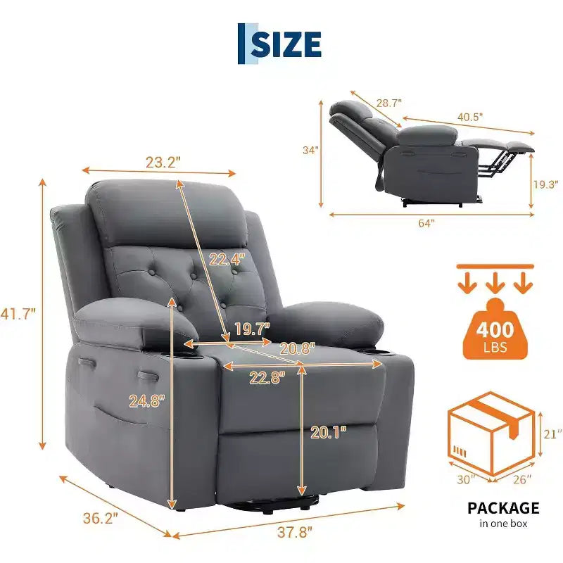 Oversized Power Lift Recliner Chair with Massage, Heating, Cup Holders & Side Pockets, Living Room