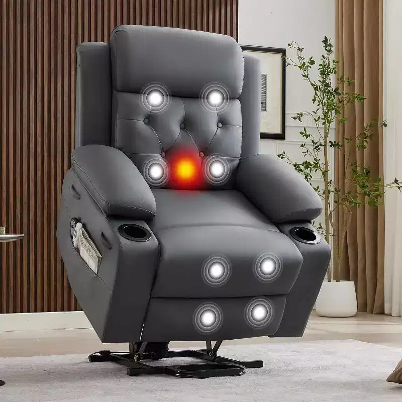 Oversized Power Lift Recliner Chair with Massage, Heating, Cup Holders & Side Pockets, Living Room