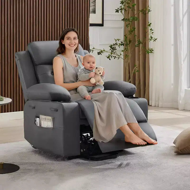 Oversized Power Lift Recliner Chair with Massage, Heating, Cup Holders & Side Pockets, Living Room