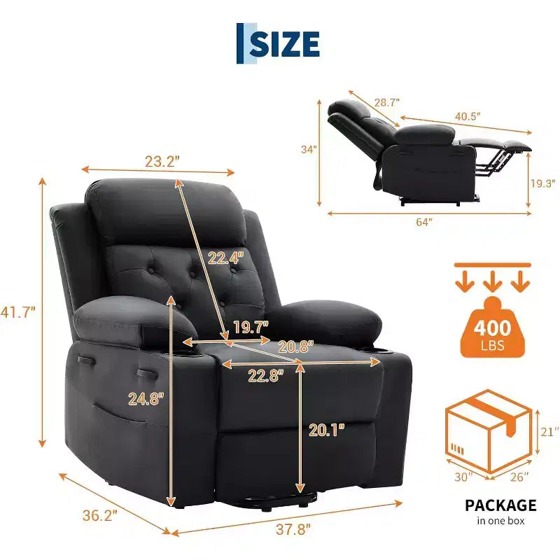 Oversized Power Lift Recliner Chair with Massage, Heating, Cup Holders & Side Pockets, Living Room