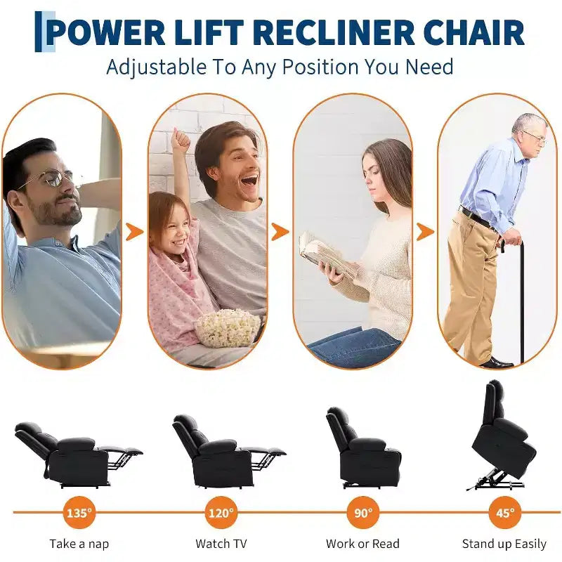 Oversized Power Lift Recliner Chair with Massage, Heating, Cup Holders & Side Pockets, Living Room