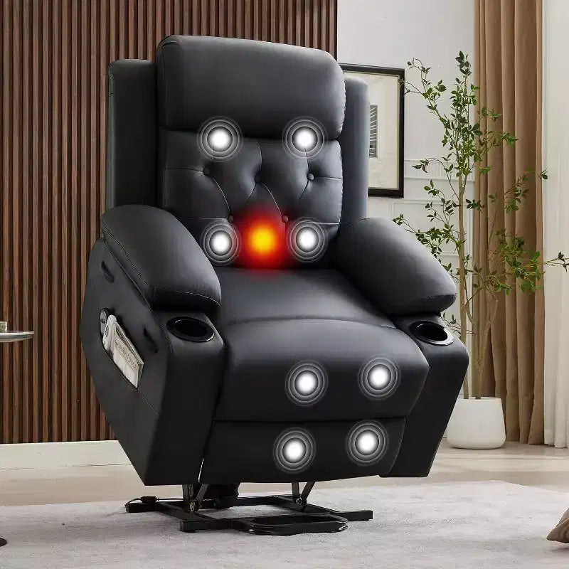 Oversized Power Lift Recliner Chair with Massage, Heating, Cup Holders & Side Pockets, Living Room