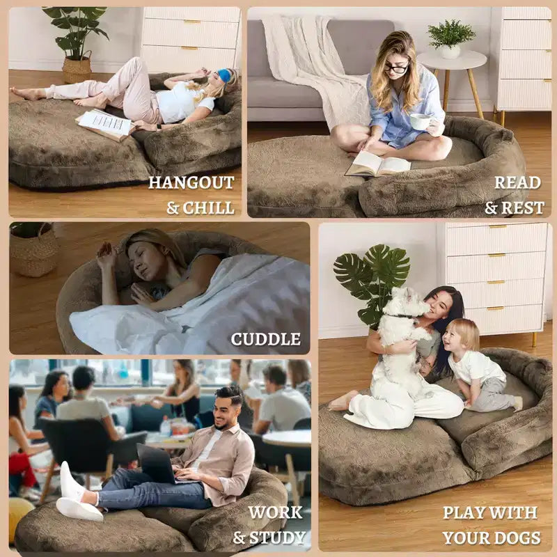Human-Sized Faux Fur Floor Sofa Bed, Oversized Lounger with Removable Cover for Reading & Snoozing