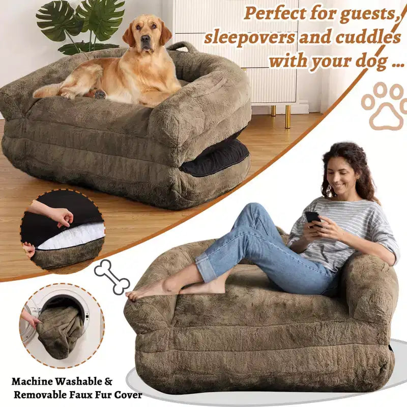 Human-Sized Faux Fur Floor Sofa Bed, Oversized Lounger with Removable Cover for Reading & Snoozing