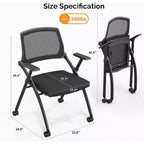 Stackable Conference Room Chair with Wheels, Folding Office Chair with Rebound Back & Padded Seat, Black