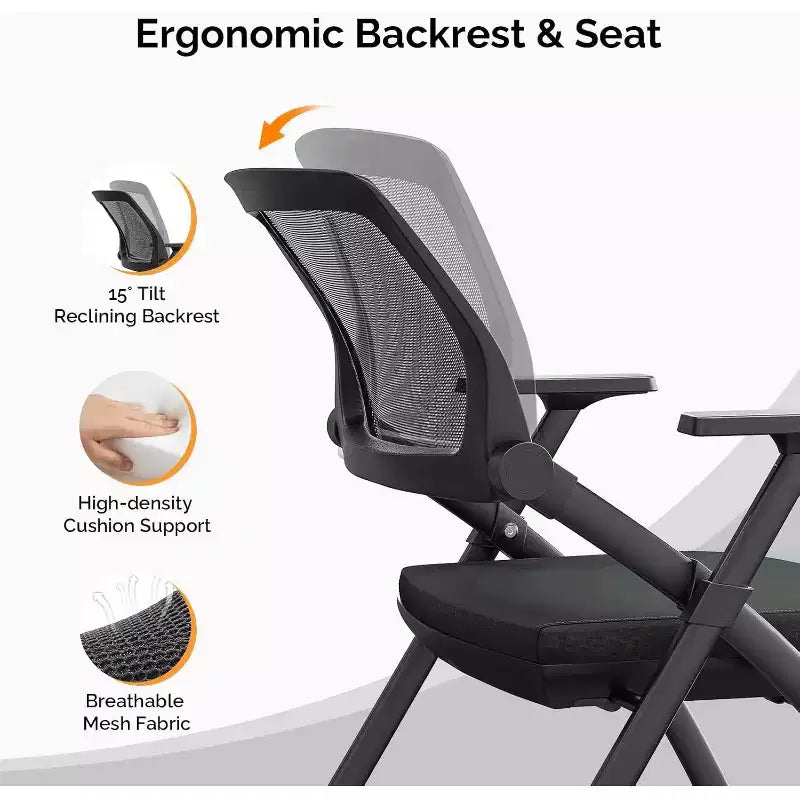 Stackable Conference Room Chair with Wheels, Folding Office Chair with Rebound Back & Padded Seat, Black