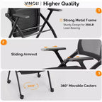 Stackable Conference Room Chair with Wheels, Folding Office Chair with Rebound Back & Padded Seat, Black