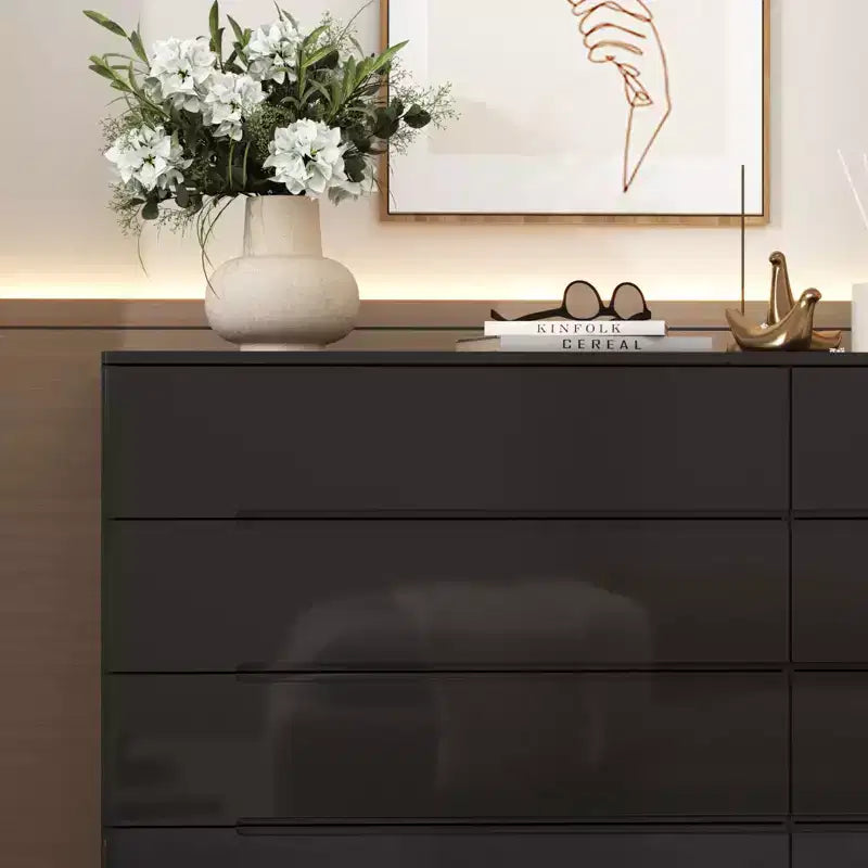 Modern 8-Drawer Chest with LED Base Lighting & High-Gloss Finish, Stylish Home Organizer
