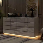 Modern 8-Drawer Chest with LED Base Lighting & High-Gloss Finish, Stylish Home Organizer