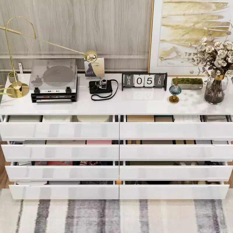 Modern 8-Drawer Chest with LED Base Lighting & High-Gloss Finish, Stylish Home Organizer