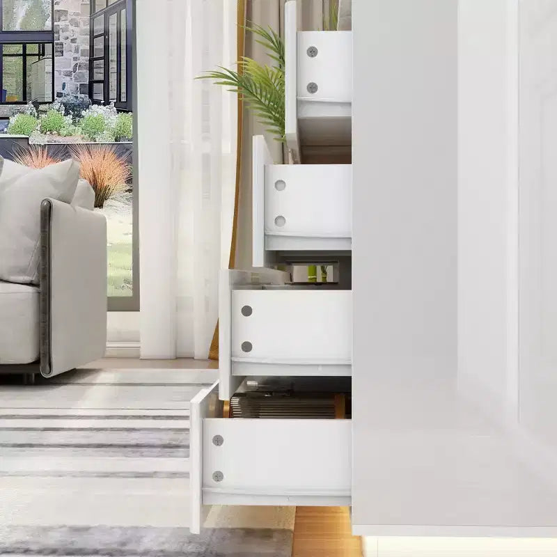 Modern 8-Drawer Chest with LED Base Lighting & High-Gloss Finish, Stylish Home Organizer