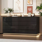 Modern 8-Drawer Chest with LED Base Lighting & High-Gloss Finish, Stylish Home Organizer